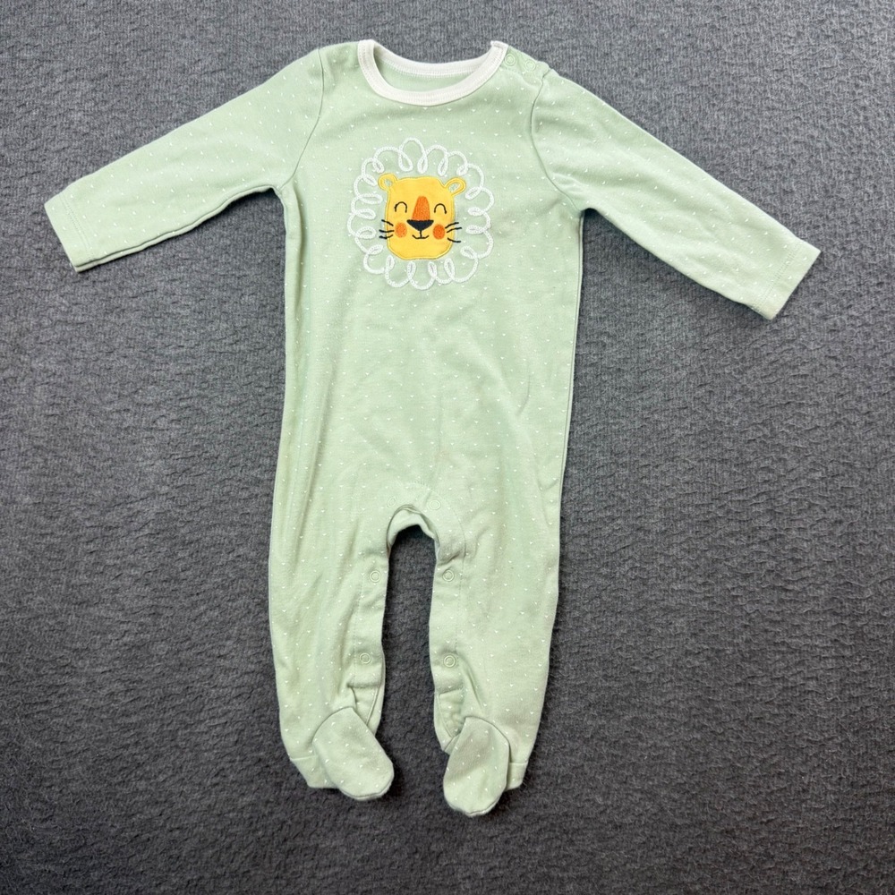 Sterling Baby Footed Sleeper Baby 9M Green Lion Embroidered Heart Print Pajamas